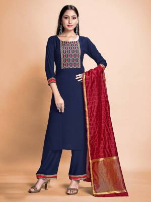 Garb This Readymade Long Dress In Fine Color Top And Bottom With Dupatta Are Rayon Fabricated Beautified With Designer Embroidery Work. It Is Light In Weight And Easy To Carry All Day Long. 