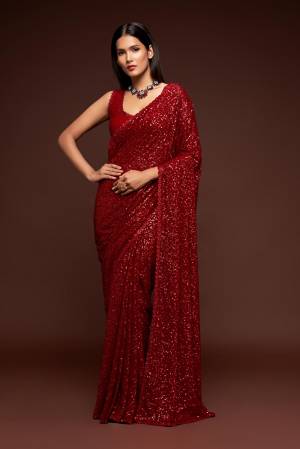 Partywear This Pretty Elegant Looking Designer Saree In Fine Color Paired With Blouse. This Saree And Blouse Are Georgette Based Beautified With Heavy Designer Sequance Embroidery Work With Blouse Work. Buy Now.