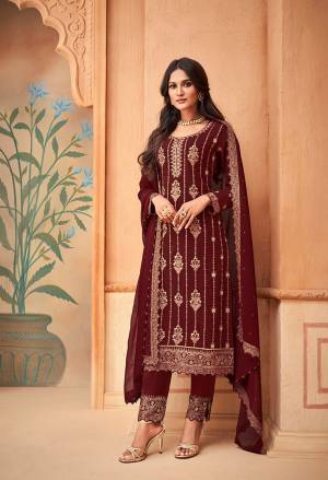 Garb This Designer Long Suit In Lovely Color.Its Pretty Heavy Designer Embroidery Work Top Is Faux Georgette Based Paired With Santoon Bottom And Faux Georgette Fabricated Dupatta Which Gives An Attractive To The Suit.