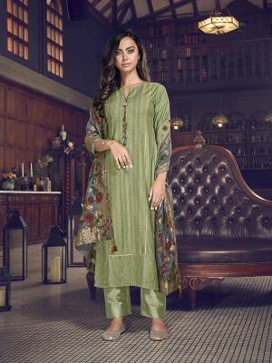 Attrective This Designer Long Length Suit In Lovely Color.Its Pretty Heavy Designer Embroidery Work Top Is Tusser Silk Based Paired With Silk Bottom And Cotton Jacquard Fabricated Dupatta Which Gives An Attractive To The Suit.