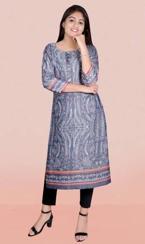 Garb This Readymade Long Kurti In Fine Color Fabricated On Rayon Slub Beautified With Foil Printed Designer. It Is Light In Weight And Easy To Carry All Day Long. 