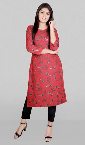 Garb This Readymade Long Kurti In Fine Color Fabricated On Rayon Slub Beautified With Foil Printed Designer. It Is Light In Weight And Easy To Carry All Day Long. 