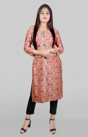 Garb This Readymade Long Kurti In Fine Color Fabricated On Rayon Slub Beautified With Foil Printed Designer. It Is Light In Weight And Easy To Carry All Day Long. 