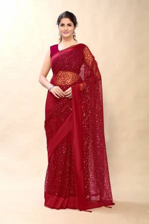 Looking This Partywear Saree Are Fine Saree Paired With Blouse.This Saree And Blouse Are Net Fabric With Heavy Designer Embroidery With Stone Work. Buy This Pretty Saree Now.