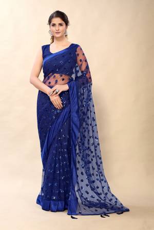 Looking This Partywear Saree Are Fine Saree Paired With Blouse.This Saree And Blouse Are Net Fabric With Heavy Designer Embroidery With Stone Work. Buy This Pretty Saree Now.