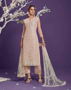 Attrective This Designer Lacknowi Long Length Suit In Lovely Light Color.Its Pretty Heavy Designer Cotton Thread,Sequance Embroidery Work Top Is Net Based Paired With Banglori Silk Bottom And Net Fabricated Dupatta Which Gives An Attractive To The Suit.