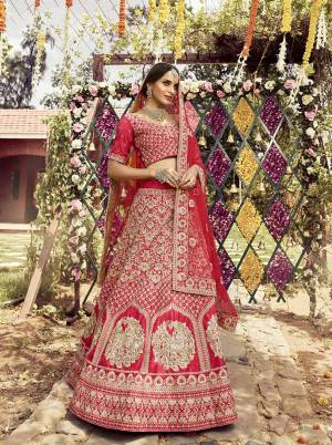 Garb This Bridal Heavy Designer Lehenga Choli In Fine Light Color Fabricated On Raw Silk Beautified Fabric Lahenga Choli With Heavy Designer Thread,Jari,Dori Embroidery Work.Buy Now. 