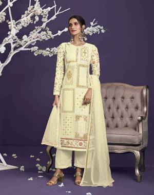 Attrective This Designer Long Length Suit In Lovely Light Color.Its Pretty Heavy Designer Thread,Jari,Sequance Embroidery Work Top Is Georgette Based Paired With Dull Santoon Bottom And Net Fabricated Dupatta Which Gives An Attractive To The Suit.