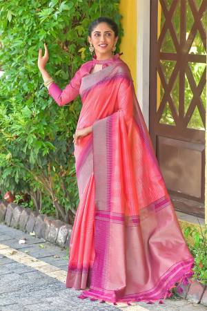 Classic Designer Partywear Saree Are Fine Color Paired With Blouse.This Saree And Blouse Are South Cotton Based Fabric With Heavy Wevon Jari And Temple Pallu Border Tassels Designer. Buy This Pretty Saree Now.