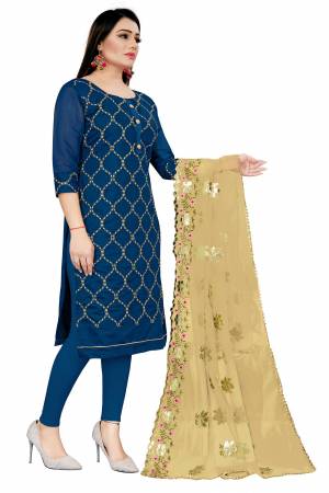 Attrective This Suits In Lovely Color.Its Pretty Top Is Chanderi Based Paired Bottom Santoon And Net Fabricated Dupatta Are Embroidery With Gota Patti Work. Which Gives An Attractive To The Dress.