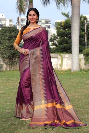 Looking This Designer Temple Saree Are Fine Saree Paired With Blouse.This Saree And Blouse Are Raw Silk Based Fabric With Heavy Wevon Jari Temple Work. Buy This Pretty Saree Now.