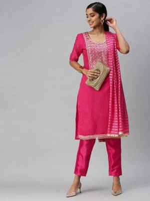 Stylist This Designer Suits In Lovely Color.Its Pretty Designer Hand Embroidery Work Top Is Modal Chanderi Based Paired Bottom Santoon With Fancy Weaving Fabricated Dupatta Which Gives An Attractive To The Dress.