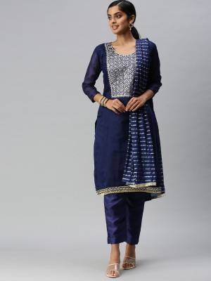 Stylist This Designer Suits In Lovely Color.Its Pretty Designer Hand Embroidery Work Top Is Modal Chanderi Based Paired Bottom Santoon With Fancy Weaving Fabricated Dupatta Which Gives An Attractive To The Dress.