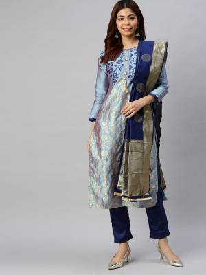 Looking This Designer Suits In Lovely Color.?Its Pretty Designer Weaving Jacquard Work Top Is Banarasi Jacquard Based Paired Bottom Santoon With Banarasi Jacquard Weaving Work Fabricated Dupatta Which Gives An Attractive To The Dress.