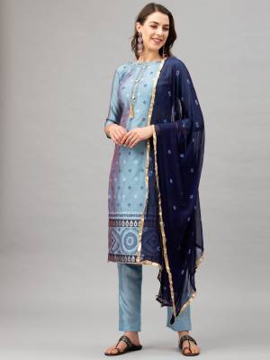 Looking This Designer Suits In Lovely Color.?Its Pretty Designer Weaving Jacquard Work Top Is Naznin Printed Based Paired Bottom Santoon With Banarasi Jacquard Weaving Work Fabricated Dupatta Which Gives An Attractive To The Dress.