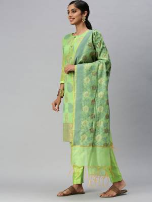 Looking This Designer Suits In Lovely Color.?Its Pretty Designer Weaving Jacquard Work Top Is Banarasi Jacquard Based Paired Bottom Santoon With Banarasi Jacquard Weaving Work Fabricated Dupatta Which Gives An Attractive To The Dress.