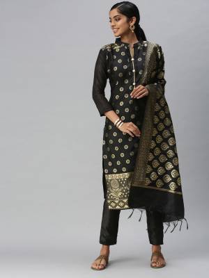 Stylist This Designer Suits In Lovely Color.?Its Pretty Designer Wevon Work Top Is Banarasi Jacquard Based Paired Bottom Santoon With Banarasi Jacquard Fabricated Dupatta Which Gives An Attractive To The Dress.