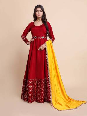 Attrective This Readymade Long Dress In Fine Color Top And Dupatta Are Art Silk Fabricated Beautified With Wevon Designer. It Is Light In Weight And Easy To Carry All Day Long. 