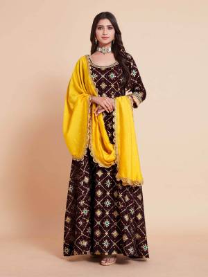 Attrective This Readymade Long Dress In Fine Color Top And Dupatta Are Art Silk Fabricated Beautified With Wevon Designer. It Is Light In Weight And Easy To Carry All Day Long. 