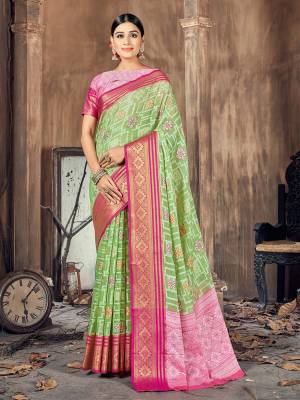 Garb This Pretty Angelic Look Wearing This Wevon Designer Saree In Fine Color Paired With Blouse. This Saree And Blouse Is Cotton Silk Fabricated. Its Pretty Color Pallete Will Give An Attractive Look To Your Personality. 