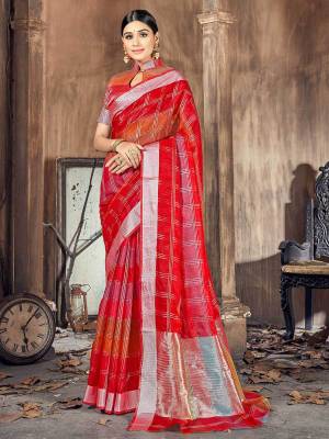 Garb This Pretty Angelic Look Wearing This Wevon Designer Saree In Fine Color Paired With Blouse. This Saree And Blouse Is Cotton Silk Fabricated. Its Pretty Color Pallete Will Give An Attractive Look To Your Personality. 