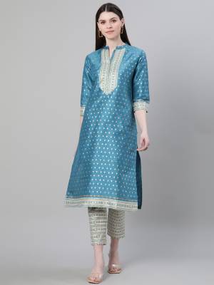 Looking This Readymade Long Kurti With Bottom In Fine Color. Kurti And Pant Are Fabricated On Poly Silk Beautified With Designer Foil Printed. It Is Light In Weight And Easy To Carry All Day Long. 