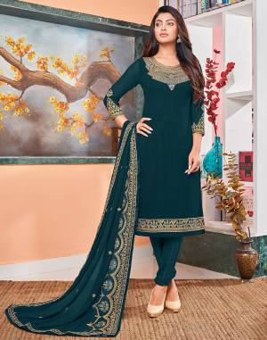 Attrective This Partywear In Long Length Fine Color.Its Pretty Heavy Designer Embroidery,Stone Work Top Is Faux Georgette Based Paired With Santoon Bottom And Faux Georgette Fabricated Dupatta With Work.Which Gives An Attractive To The Suit.