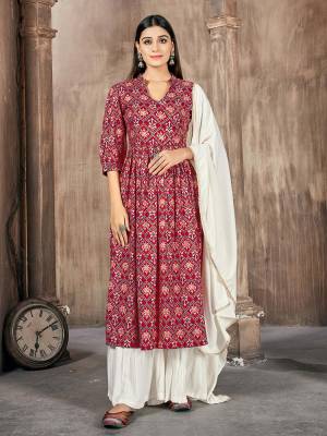 Greb This Readymade Plazzo Suits In Fine Color Top And Dupatta Are Rayon With Dupatta Are Rayon Fabricated Beautified With Printed Designer. It Is Light In Weight And Easy To Carry All Day Long. 