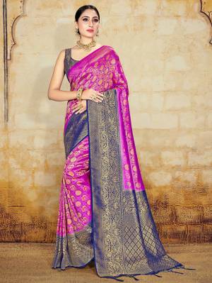 Attrective This Pretty Angelic Partywear Look Wearing This Heavy Designer Weaving Work Saree In Fine Color Paired With Blouse. This Saree And Blouse Is Art Silk Fabricated.Attractive Look To Your Personality. 