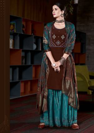 Look Pretty In This Very Beautiful Fancy Straight Suit In Beautifull Color.  Top Is Natural Crepe With Natural Crepe Bottom And Viscose Jacquard With Dupatta.It Is Beautified With Very Pretty Heavy Designer Embroidery Work And Digital Printed.Buy Now Theses Pretty Collection