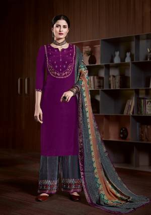 Look Pretty In This Very Beautiful Fancy Straight Suit In Beautifull Color.  Top Is Natural Crepe With Natural Crepe Bottom And Viscose Jacquard With Dupatta.It Is Beautified With Very Pretty Heavy Designer Embroidery Work And Digital Printed.Buy Now Theses Pretty Collection