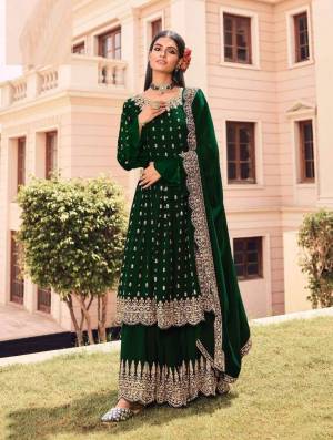 Grab These Designer Semi Stiched Plazzo Suit In Green Color Its Top Bottom And Duptta Its Fabricated On Faux Georgette Based And Beautified With Heavy Designer Embroidery Work.