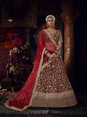 Look Beautifull In This Heavy Designer Semi Stiched Lehenga In Maroon Color. It Is Fabricated On Velvet Blouse And Lehenga WithNet Dupatta. Beautified With All Over Heavy Cording,Sequance Embroidery,Stone Work.