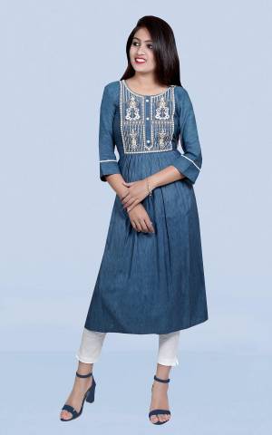 No More Worry For What To Wear At Your Place, Grab This Readymade Kurti Beautified With Designer Embroidery.