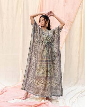 Grab This Beautiful Readymade Kaftan In Pretty Colored.This Pretty Kaftan Is Fabricated On Soft Silk And Beautified With Floral Digital Print.It Is Available In Free Sizes. Buy Now