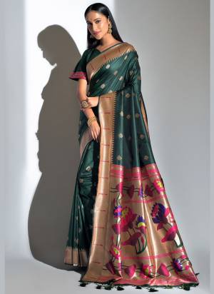 Enhance Your Personality In This Lovely Colored Saree Come With Matching Blouse?This Saree And Blouse Are Banarasi Soft Silk Based Fabric With Wevon Paithani Designer.Buy This Pretty Saree Now