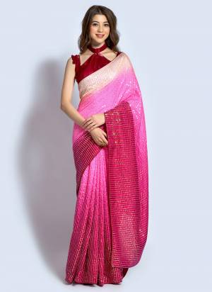 Rich And Elegant Looking Saree Is Here WIth Pretty Colored Paired With Blouse.?This Saree Is Fabricated On Georgette And Blouse Are Fabricated On Banglori Silk Beautified With Designer Sequance Embroidery Work.