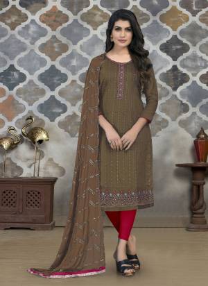 Bright And Visually Appealing Color Is Here With This Pretty Suit In Beautiful Colored Pair Bottom And Dupatta. Its Top Is Fabricated On Cotton Pair With Santoon Bottom And Nazmin Dupatta.Beautified With Designer Embroidery Work