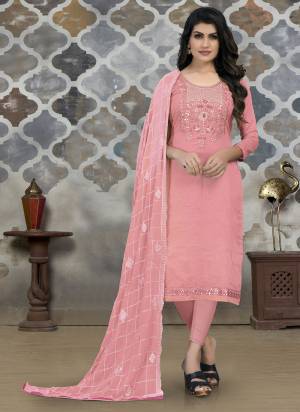 Bright And Visually Appealing Color Is Here With This Pretty Suit In Beautiful Colored Pair Bottom And Dupatta. Its Top Is Fabricated On Modal Chanderi Pair With Santoon Bottom And Banarasi Dupatta.Beautified With Designer Embroidery Work