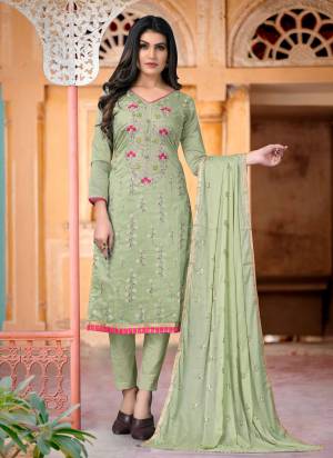 Look Pretty Wearing This Suit In All Over Pretty Colored Top Bottom And Dupatta.These Suit Is Cotton Based Fabricated And Beautified With Designer Embroidery Work.This Dress Material Ensures Superb Comfort All Day Long