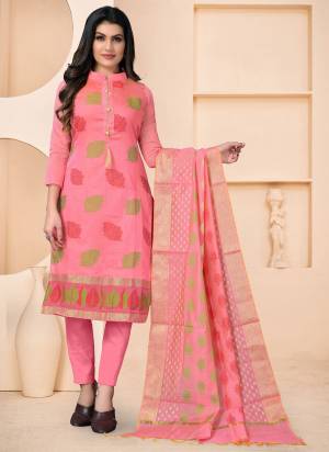 Add Some Unique Colors To Your Casual Collection In Salwar Kameez. Get This Pretty Colored Dress Material Paired With Same Colored Bottom And Dupatta.These Top Is Fabricated On Banarasi Jacquard Pair With Santoon Bottom And Banarasi Dupatta.Buy This Dress Material Now