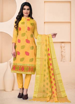 Add Some Unique Colors To Your Casual Collection In Salwar Kameez. Get This Pretty Colored Dress Material Paired With Same Colored Bottom And Dupatta.These Top Is Fabricated On Banarasi Jacquard Pair With Santoon Bottom And Banarasi Dupatta.Buy This Dress Material Now