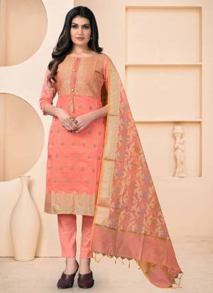 Add Some Unique Colors To Your Casual Collection In Salwar Kameez. Get This Pretty Colored Dress Material Paired With Same Colored Bottom And Dupatta.These Top Is Fabricated On Banarasi Jacquard Pair With Santoon Bottom And Banarasi Dupatta.Buy This Dress Material Now