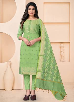 Add Some Unique Colors To Your Casual Collection In Salwar Kameez. Get This Pretty Colored Dress Material Paired With Same Colored Bottom And Dupatta.These Top Is Fabricated On Banarasi Jacquard Pair With Santoon Bottom And Banarasi Dupatta.Buy This Dress Material Now