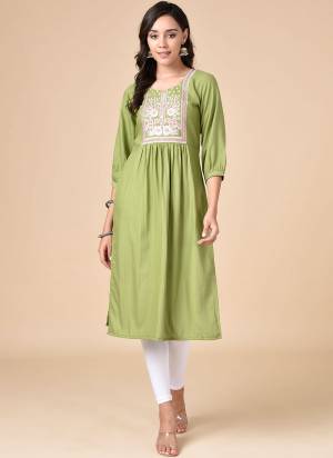 Add This Beautiful Kurti in Lovely Colored.Its Fabricated On Rayon Based.Beautified With Embroidery Work