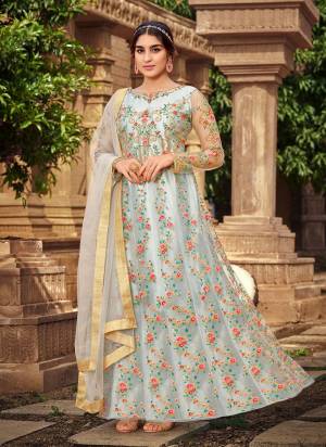 Grab These Designer Suit In Grey Color Top Pair With Matching Bottom And Dupatta.These Top is Fabricated On Butterfly Net Pair With Japan Satin Bottom And Net Dupatta.Its Beautified With Designer Work.