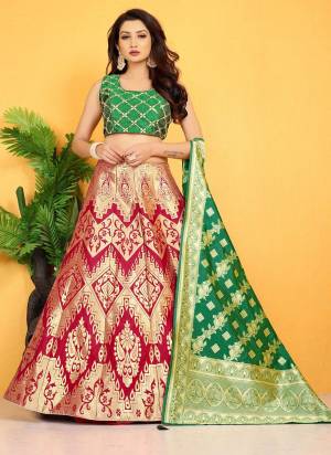 Grab These Beautiful Lehenga In Fine Colored.Its Lehenga is Fabricated On Banarasi Silk Pair With Banarasi Silk Blouse And Dupatta.Its Beautified With  Wevon Designer,Embroidery Work. 