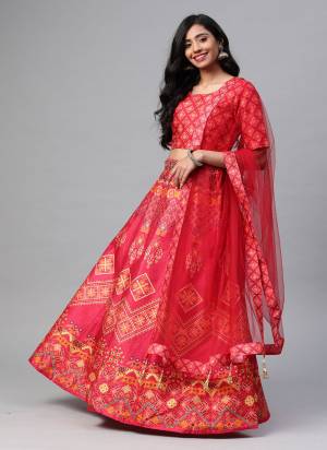 For A Pretty Look , Grab These Lehenga Come With Fine Colored Pair With Blouse And Dupatta.These Lehenga And Blouse Are Fabricated On Art Silk Based Pair With Net Blouse Its Beautified With Designer Digital Printed.