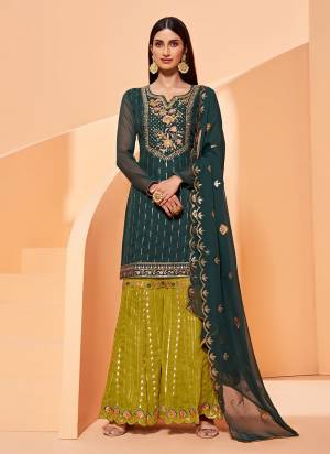 For A Designer Look ,Grab These Sharara Suit In All Over Pretty Colored.These Top Is Fabricated On Georgette Pair With Georgette Bottom And Dupatta.Its Beautified With Heavy Designer Work.Buy Now These Sharara Suit Collection.