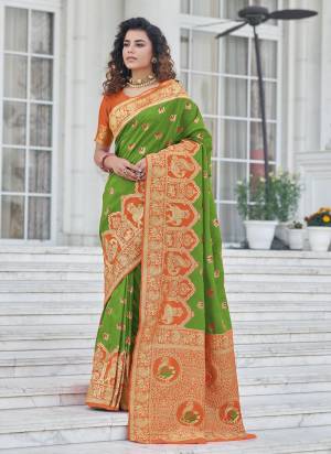 For A Different Look ,Grab These Saree in Beautiful Colored Pair With Contrasting Blouse These Saree And Blouse Are Fabricated on Banarasi Silk.Its Beautified With Heavy Wevon Jari Designer Work.